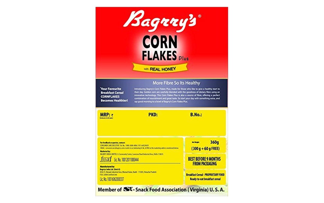 Bagrry's Corn Flakes Plus with Real Honey   Box  300 grams